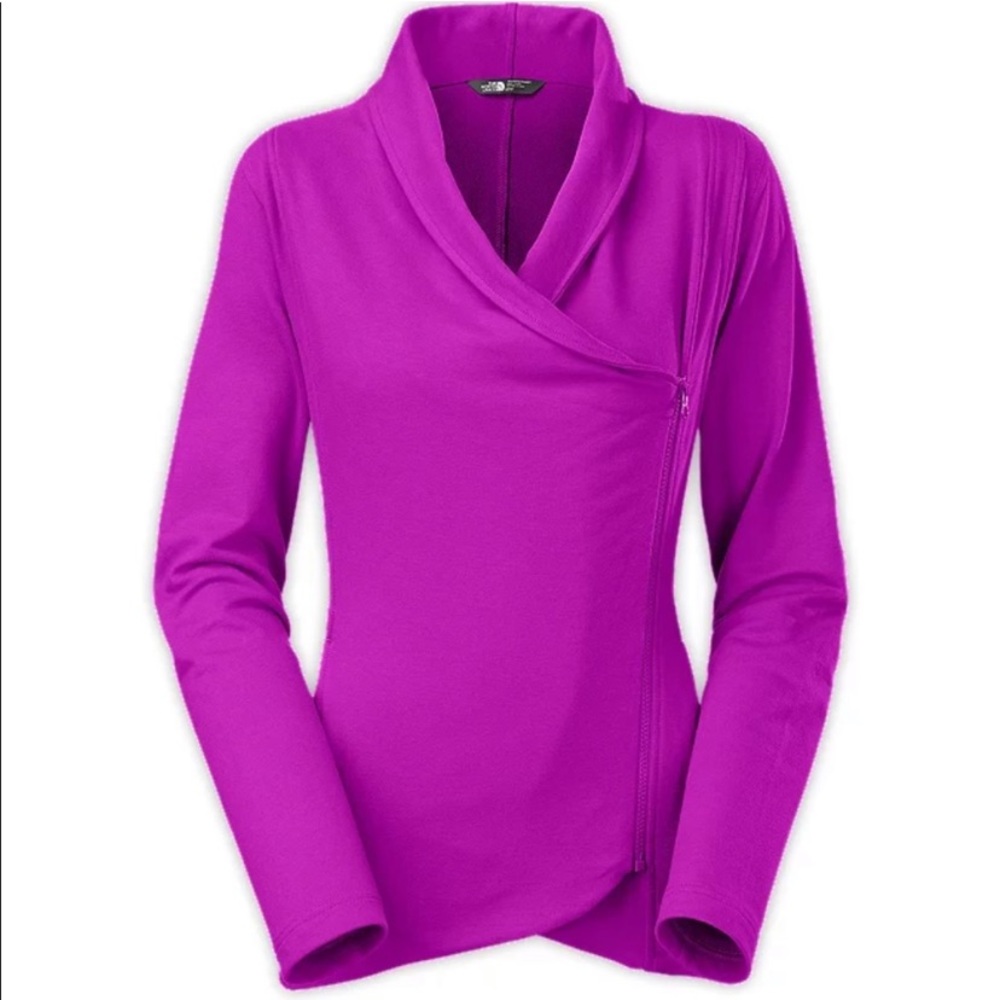 The North Face sharlet wrap sweater jacket purple asymmetrical zip medium